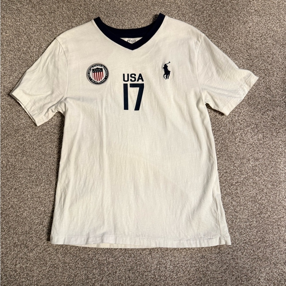 Ralph Lauren White and Navy Kids Short Sleeve Tee